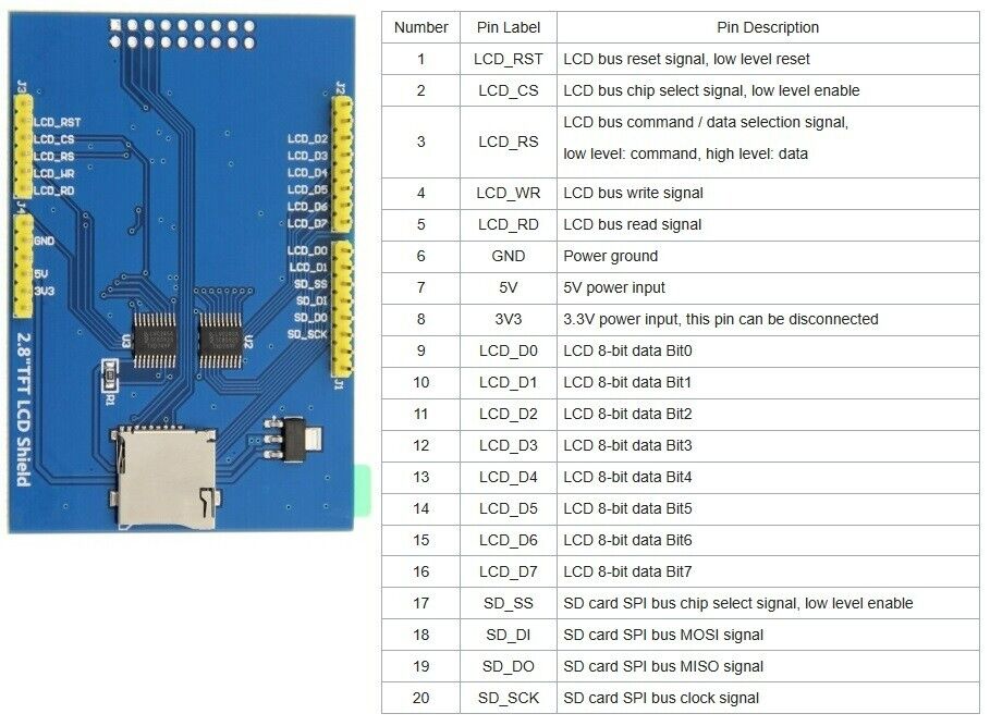 2.8 TFT LCD Display Full Color Touch Screen Shield for Arduino UNO MEGA SD Card