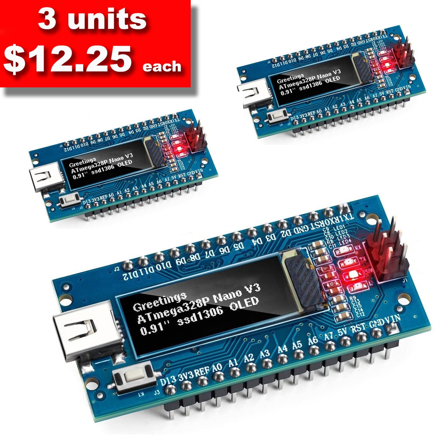 Nano V3 Board ATmega328P CH340 Controller with 0.91'' OLED Display for Arduino