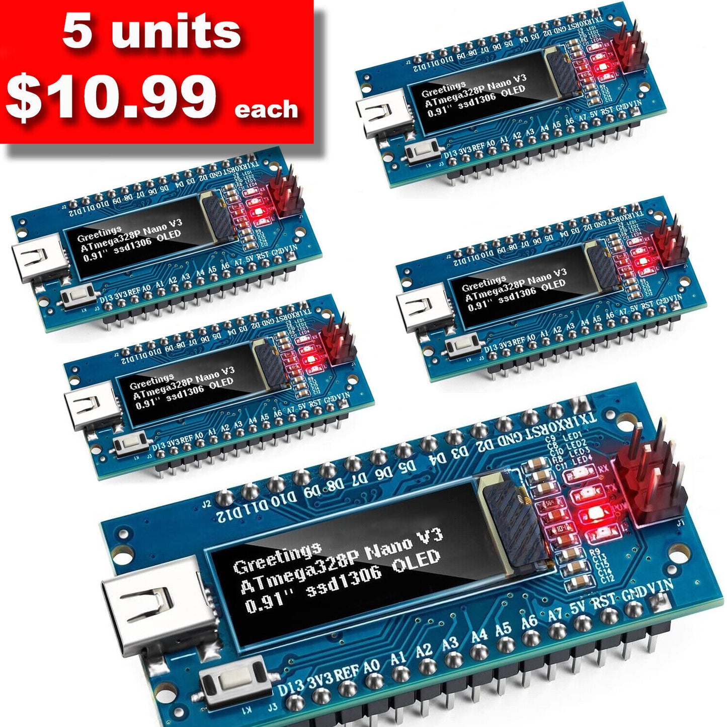 Nano V3 Board ATmega328P CH340 Controller with 0.91'' OLED Display for Arduino