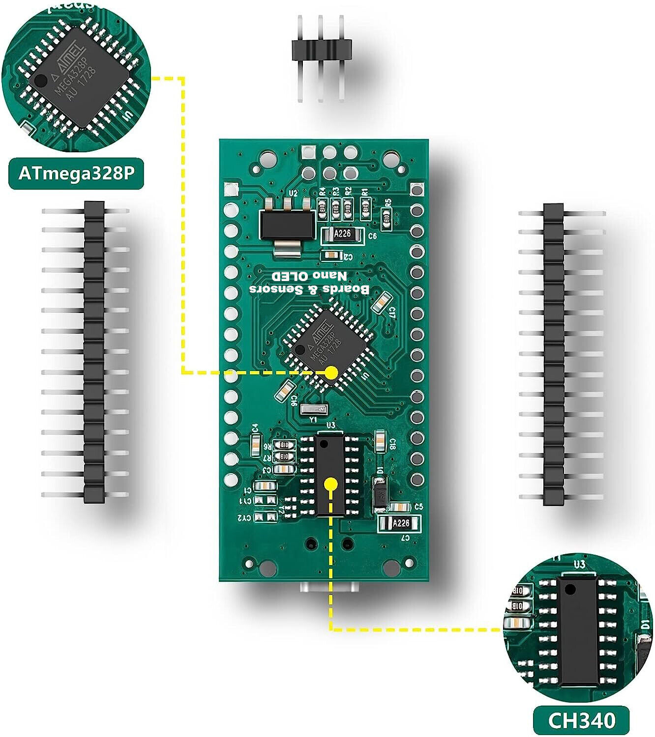 Nano V3 Board ATmega328P CH340 Controller with 0.91'' OLED Display for Arduino
