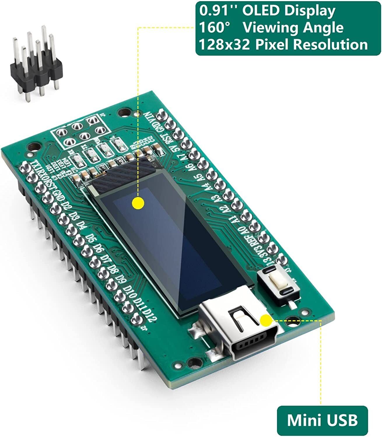 Nano V3 Board ATmega328P CH340 Controller with 0.91'' OLED Display for Arduino