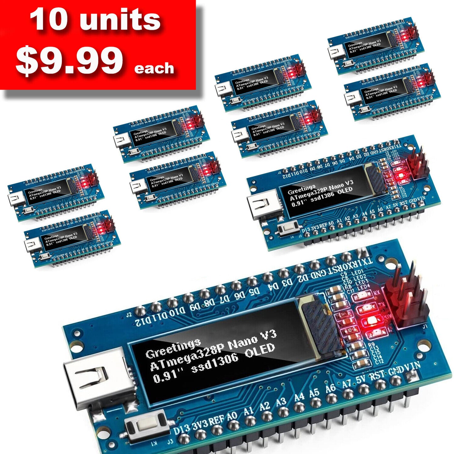 Nano V3 Board ATmega328P CH340 Controller with 0.91'' OLED Display for Arduino