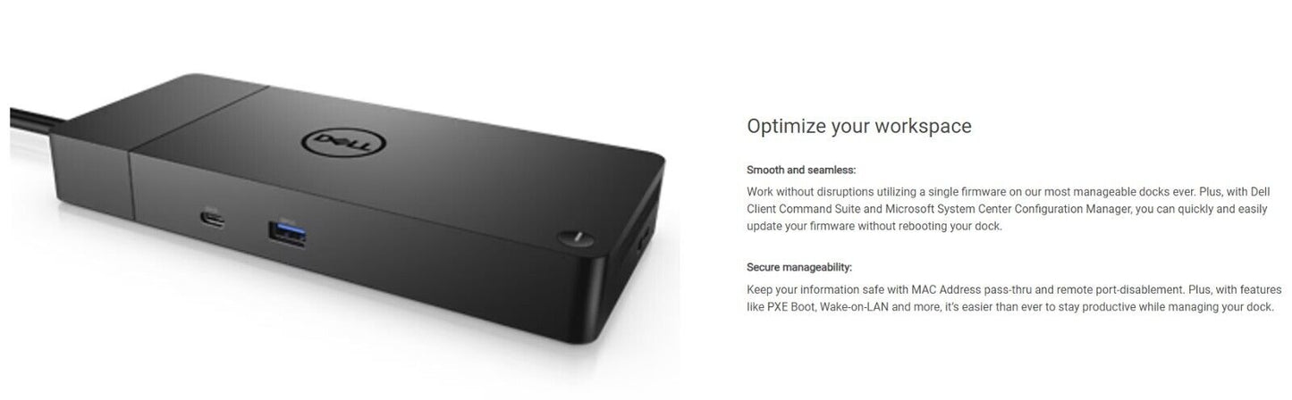 Dell WD19 180W Docking Station USB-C, HDMI, Dual DisplayPort, RJ-45, PowerShare