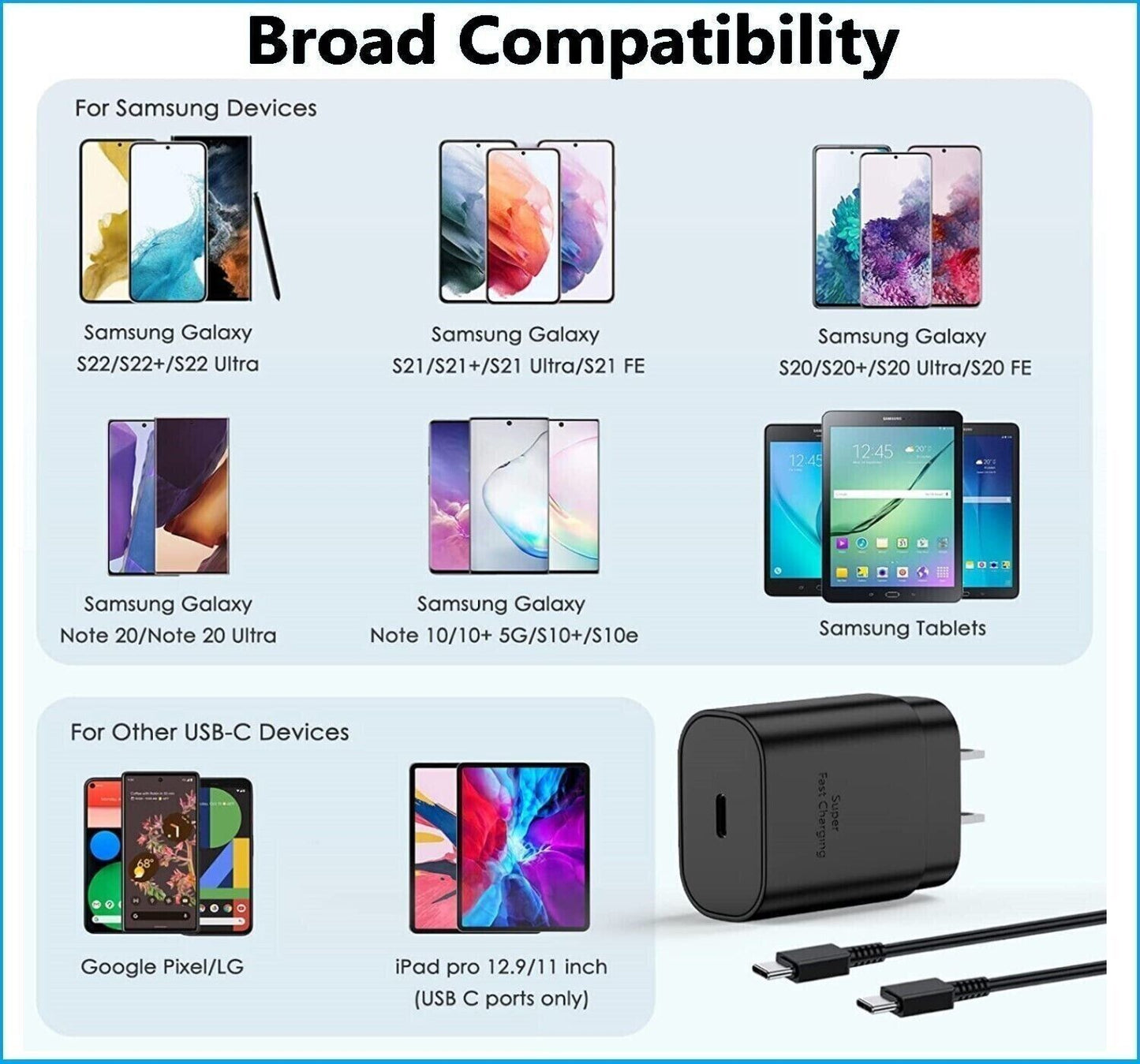 2 units 25w Type USB-C Super Fast Charger + 6FT Cable For all iPhone 15 series