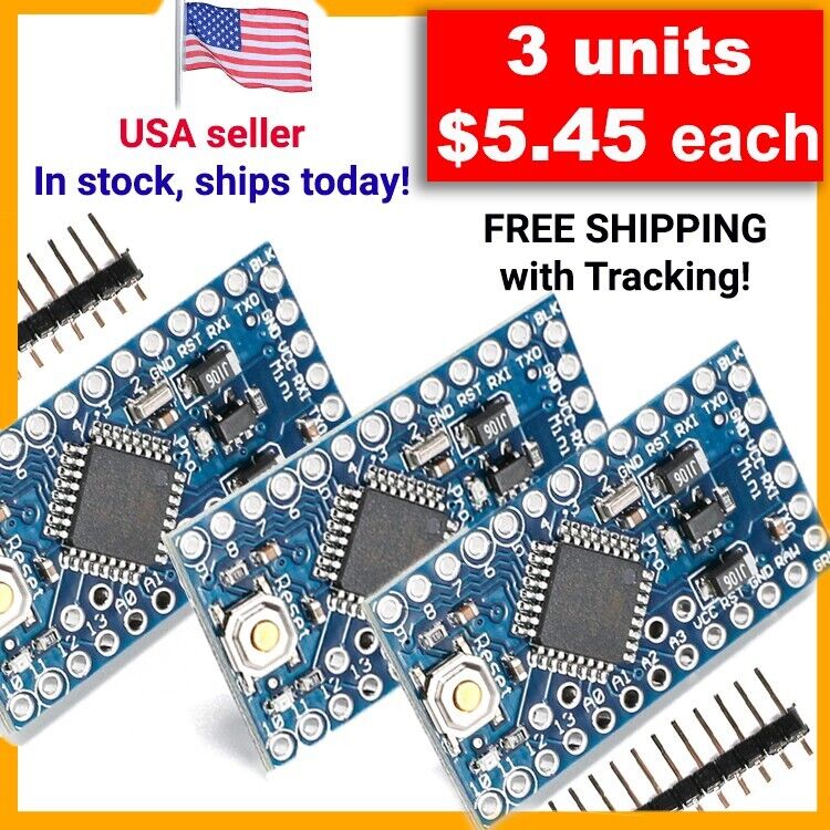 *3 units* Mini Pro Board ATMEGA328P 16MHz 5V + Pins Compatible with Arduino IDE