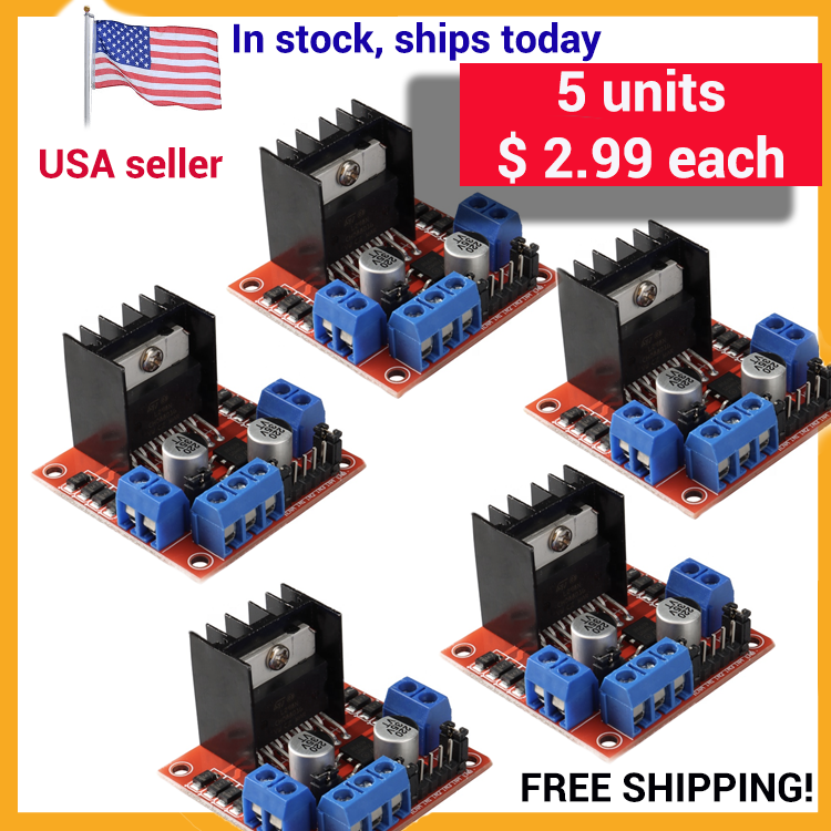 5-Pack, DC Stepper Motor Driver Module L298N Dual H Bridge Control Board