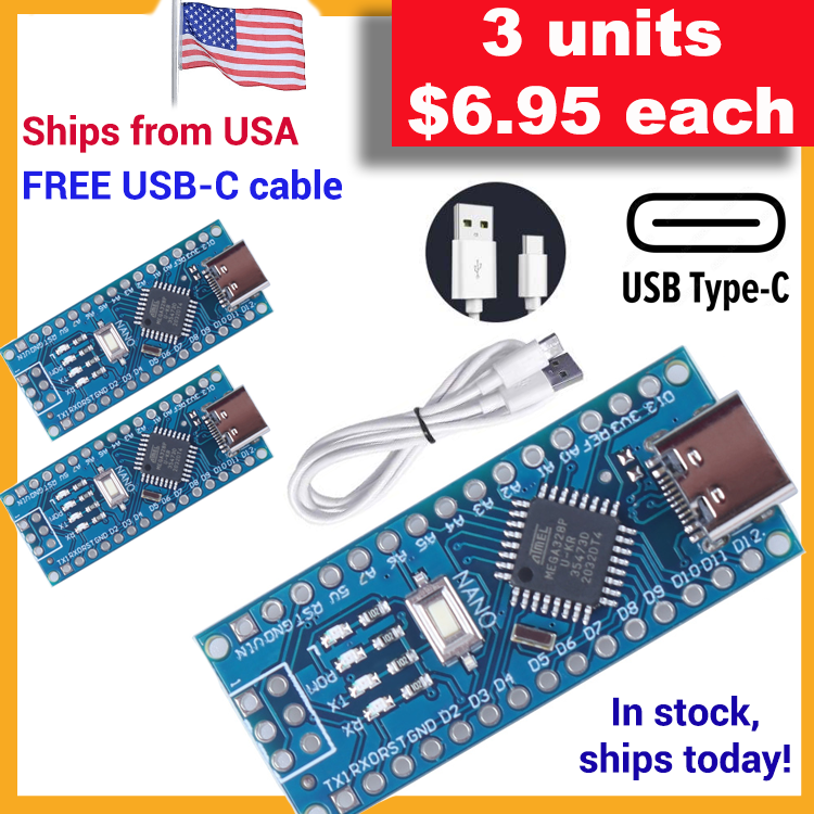 **NEW!** USB-C V3.0 ATMEGA328P CH340 Board COMPATIBLE WITH ARDUINO NANO IDE