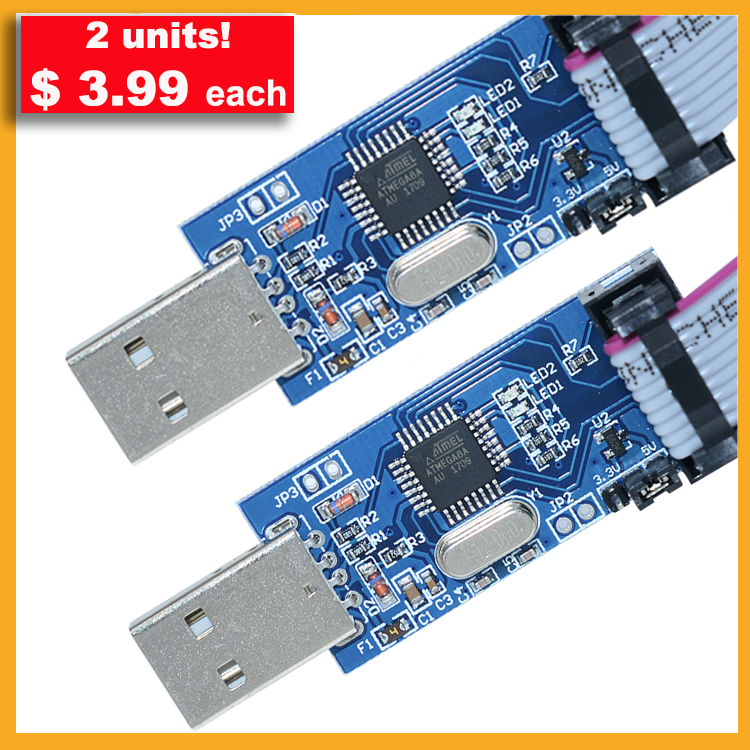 2 UNITS! USBASP USBISP AVR Programmer Adapter 10 Pin Cable USB ATMEGA8 ATMEGA128 For Arduino