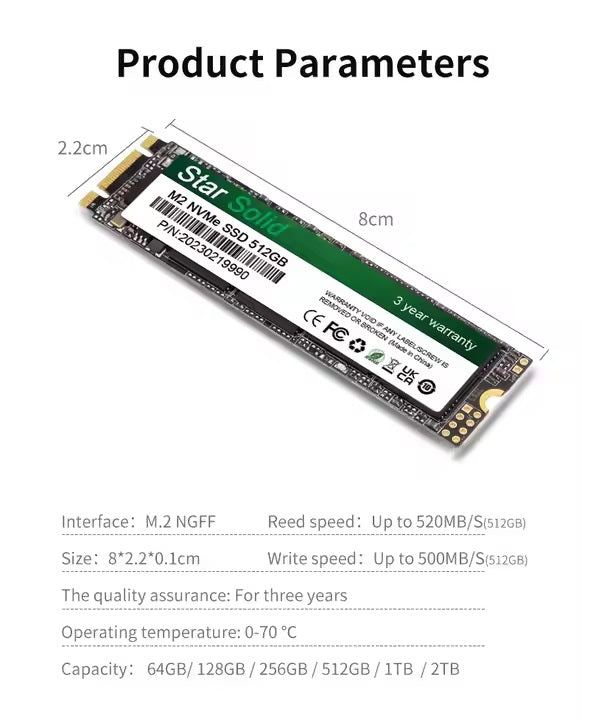 512GB SSD Solid State Drive M2.2280 SATA - With or Without OS, various brands.