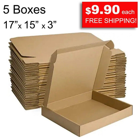 Multiuse Cardboard Box 17 x 15 x 3" Laptop, Literature Mailers, 5 Per Bundle