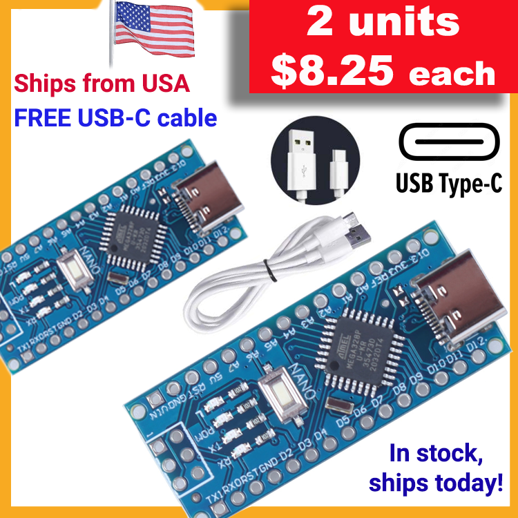 *NEW USB-C port* ATMEGA328P CH340 16Mhz Board Compatible with Arduino Nano IDE