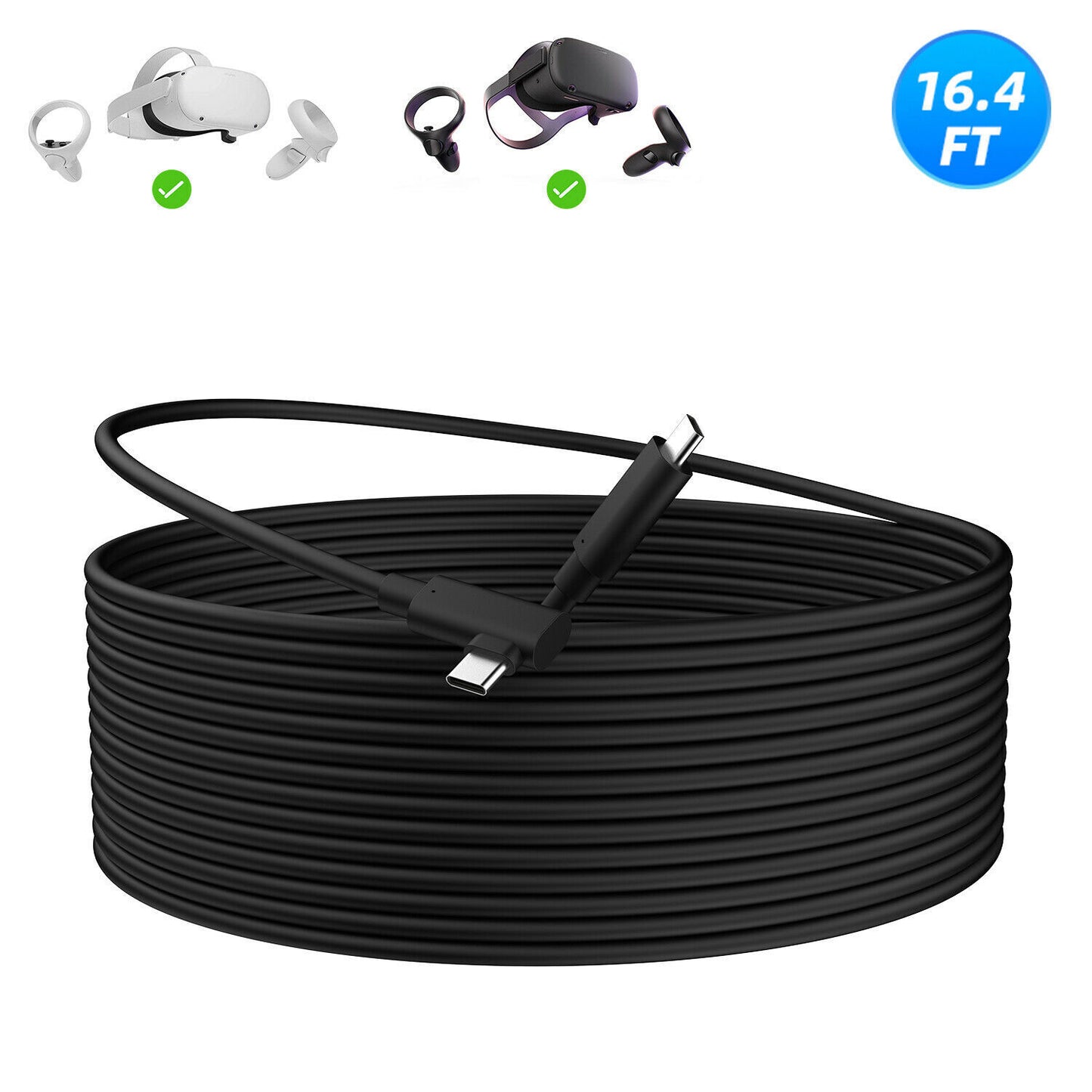 16FT Link Cable For Oculus Quest 2 Type-C 3.2 Right Angle To USB C Charging Cord