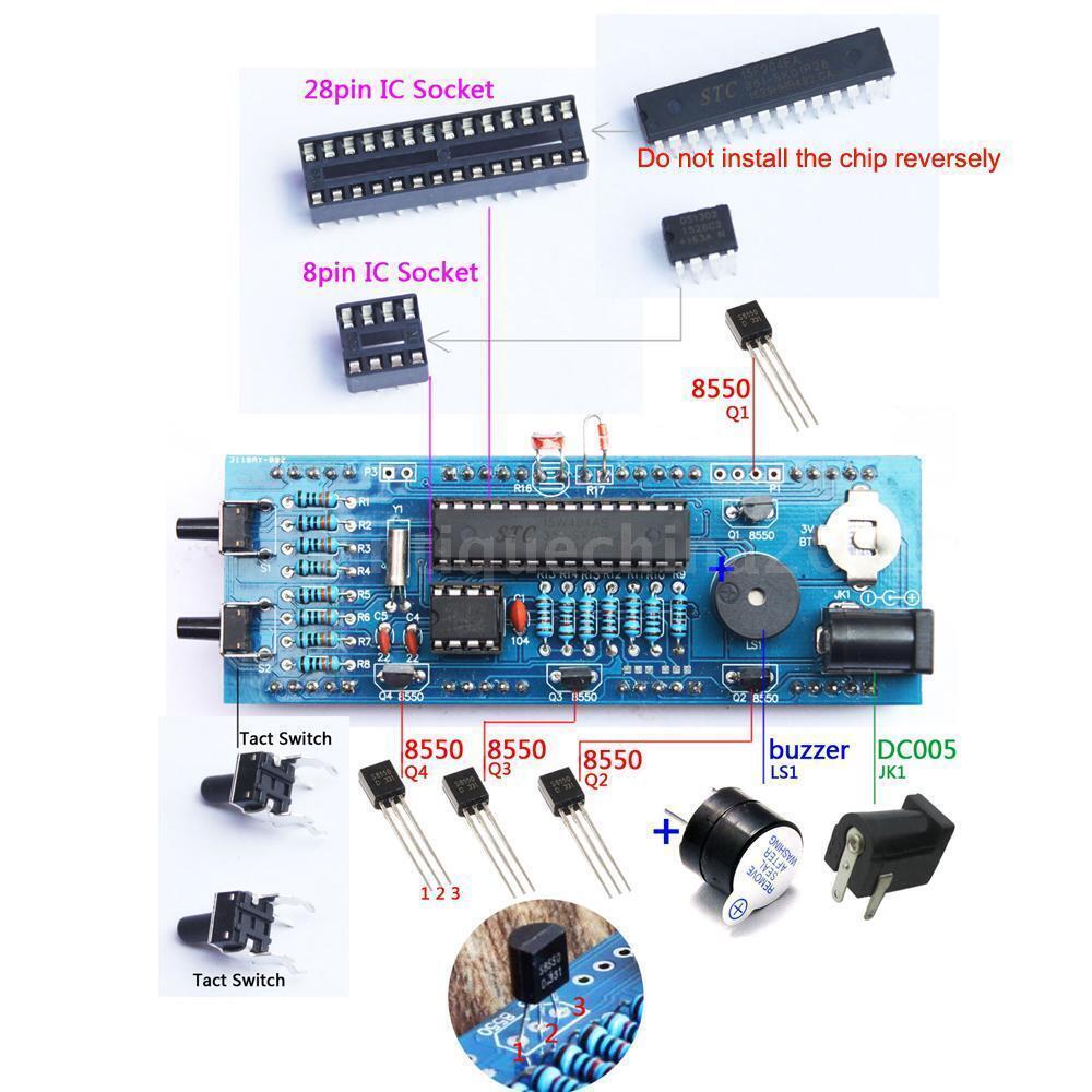 4-LED Digital Electronic Clock DIY Time Date Temperature Speaker Light Control