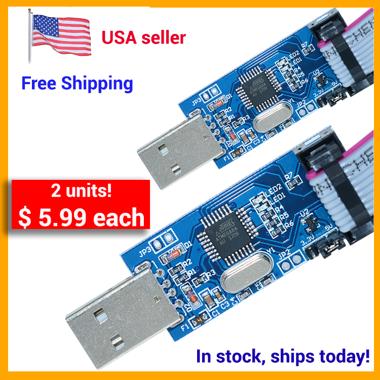 2 units-USBASP USBISP 3.3V-5V AVR Programmer for Arduino ATMEGA8 ATMEG ...
