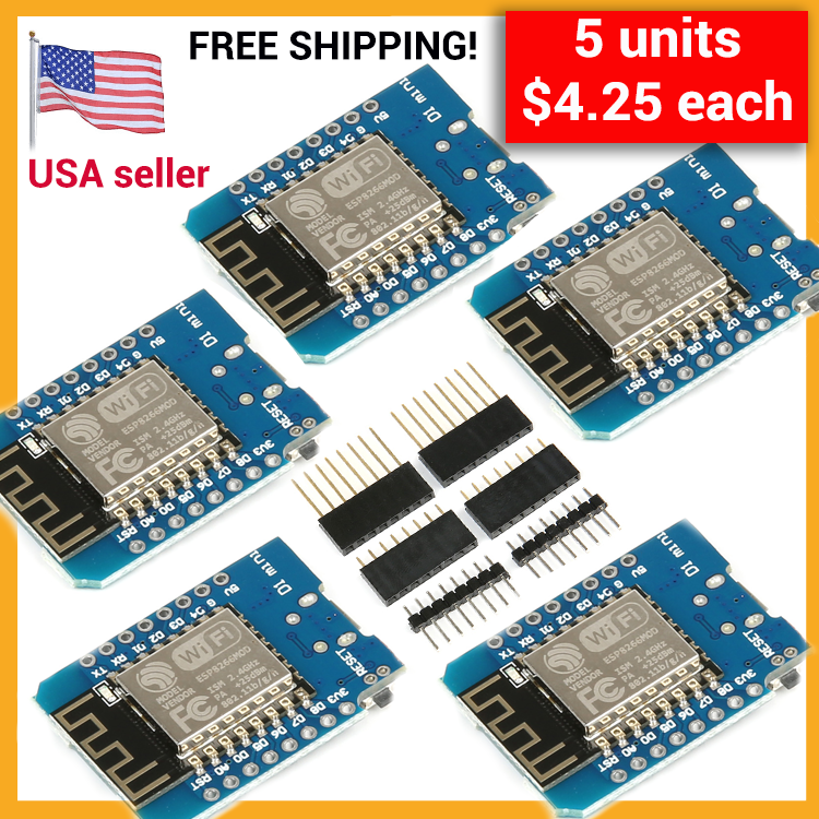 5-Pack D1 Mini NodeMCU Board WiFi LUA ESP8266 ESP-12 WeMos Microcontro ...