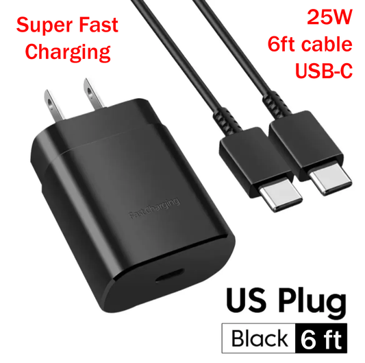 Super-Fast 25W USB-C Wall Charger + 6ft USB-C to USB-C Charging Cable